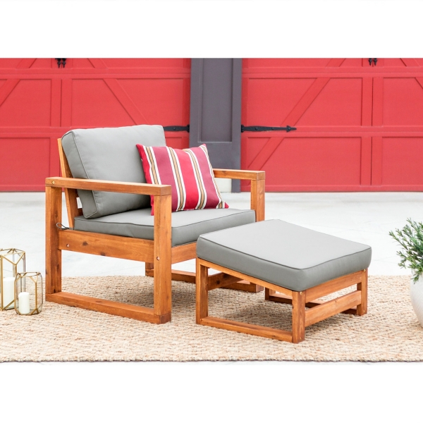 Gray and Wood 2 pc. Outdoor Chair and Ottoman Set