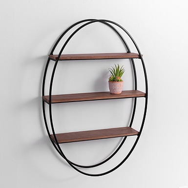 Metal and wood on sale oval wall shelf