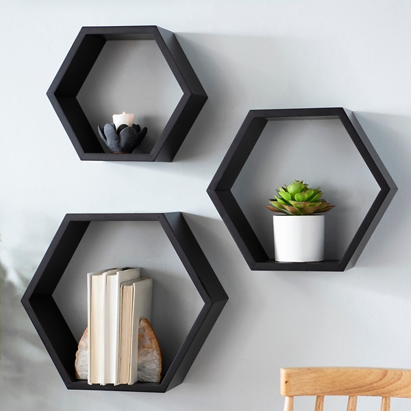 Black Wood Hexagon Nesting Shelves, Set of 3 Kirklands Home