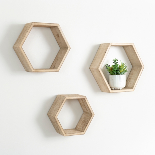 Natural Wood Hexagon Nesting Shelves, Set of 3 Kirklands Home