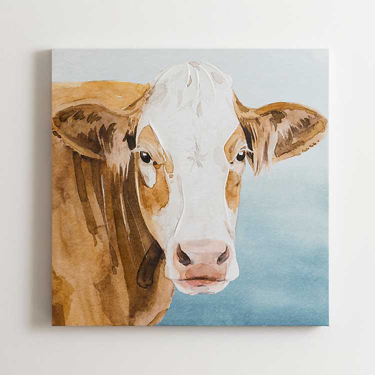 Turquoise Blue Cow Canvas Wall Art