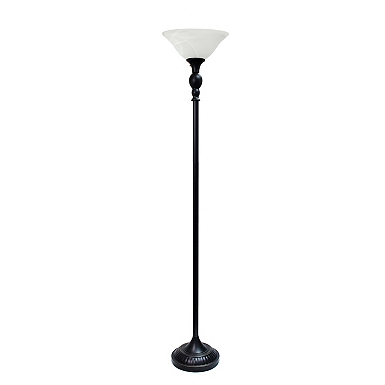 1 Light Classic Torchiere Floor Lamp with Marbleized Glass Shade Bronze Lalia Home
