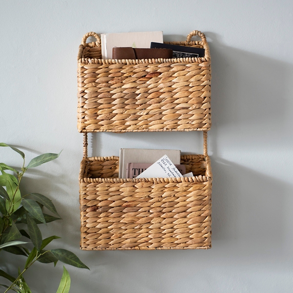 Woven Hyacinth 2 Tier Wall Shelf