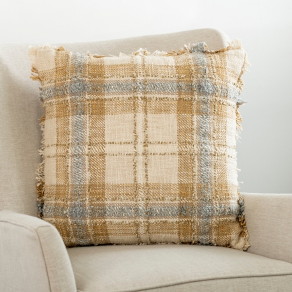 Tan and Gray Textured Plaid Pillow