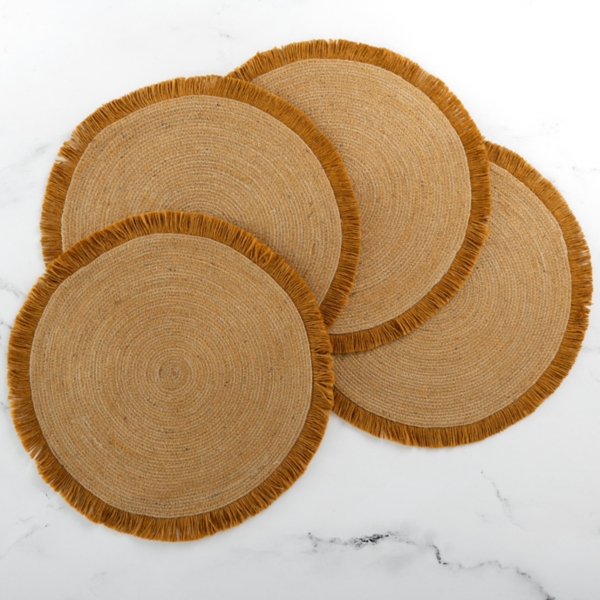 Ochre Round Jute Trim Placemats, Set of 4 Kirklands Home