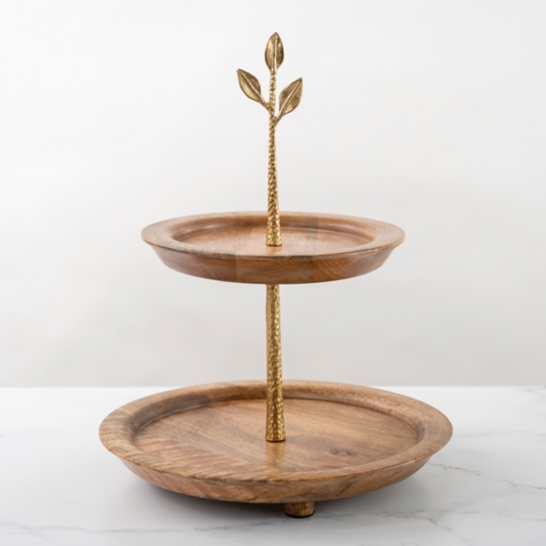 Gold Leaf 2Tier Wood Serving Tray Kirklands Home