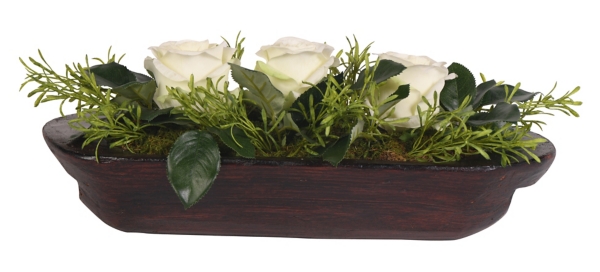 White Rose Arrangement in Wooden Dough Bowl Kirklands Home