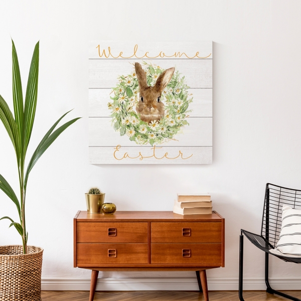Welcome Easter Bunny Wreath Canvas Art Print