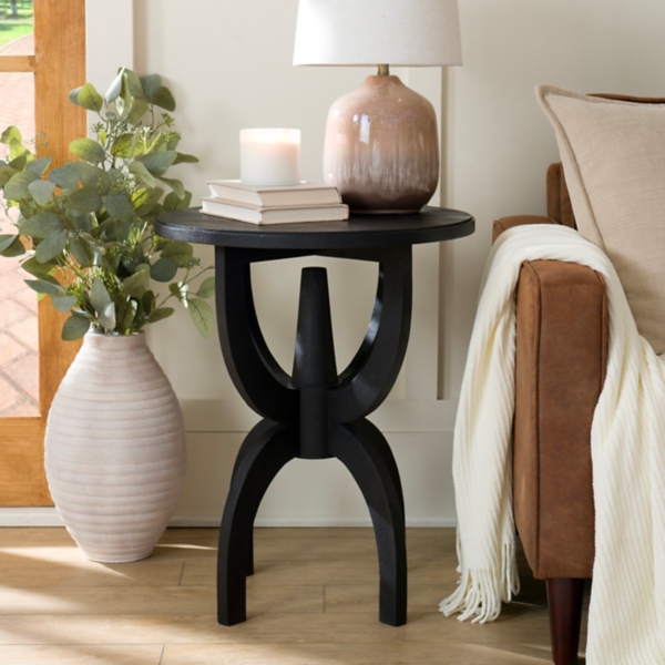 Black Wood Round Dori Side Table | Kirklands Home