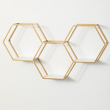 Honeycomb Wall Shelf Ideas  Gold bedroom decor, Gold bedroom, Wall decor  bedroom