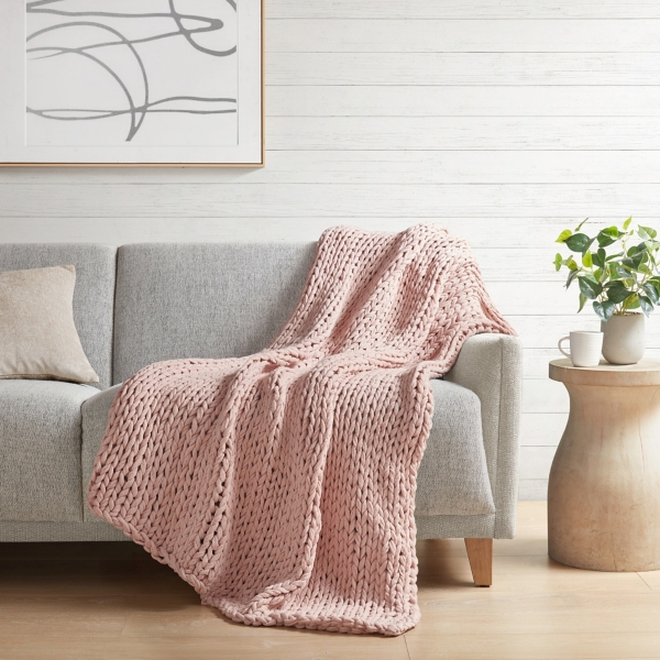 Blush Hand Made Chunky Double Knit Throw Blanket