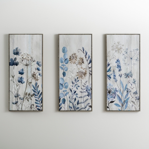 Floral Canvas Art Prints, Set of 3, Blue/Gray, Large | Kirkland's Home
