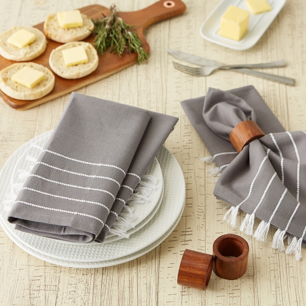 Gray and White Striped Napkins, Set of 4