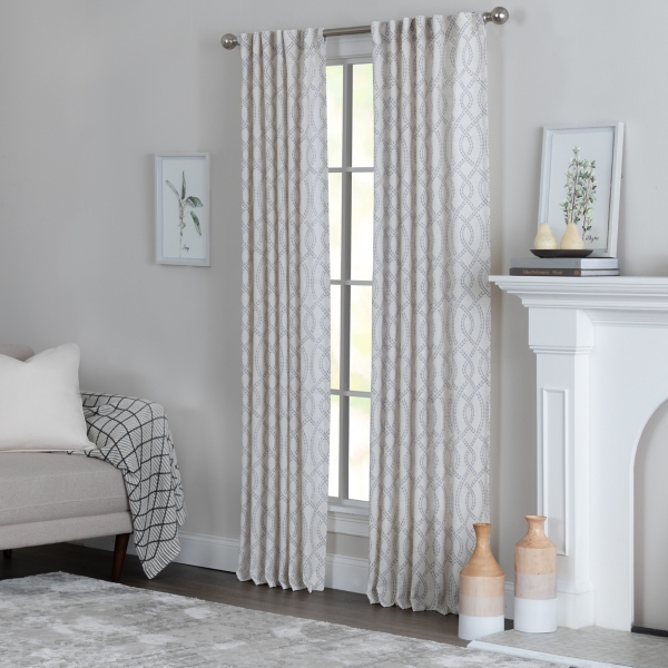 Gray Trellis Woven Single Curtain Panel, 84 in.