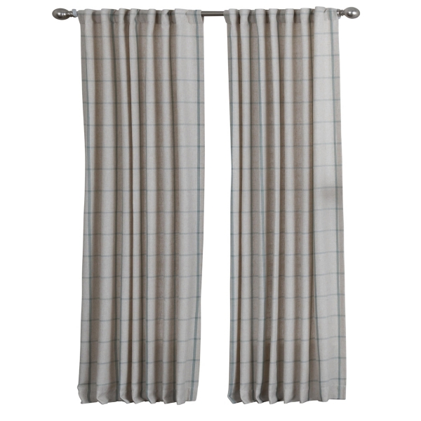 Green Checkered Single Curtain Panel, 84 in.