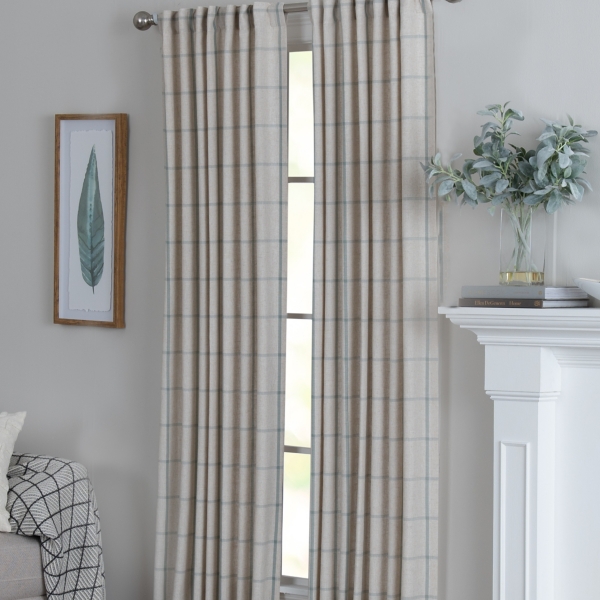 Green Checkered Single Curtain Panel, 84 in.