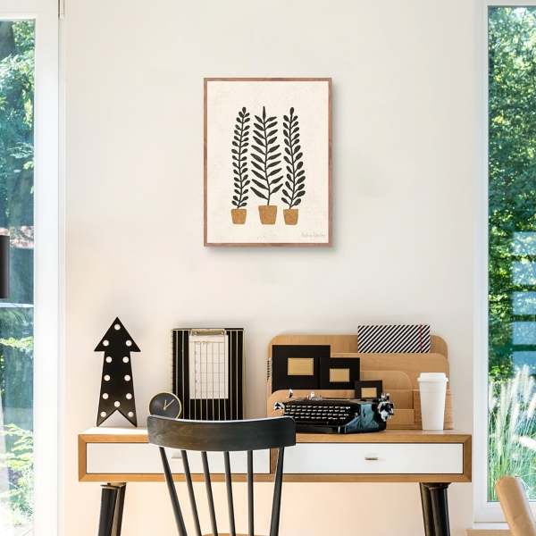 Black Potted Ferns Framed Canvas Art Print