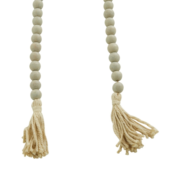 Gray Wood Beads Cream Tassel Garland