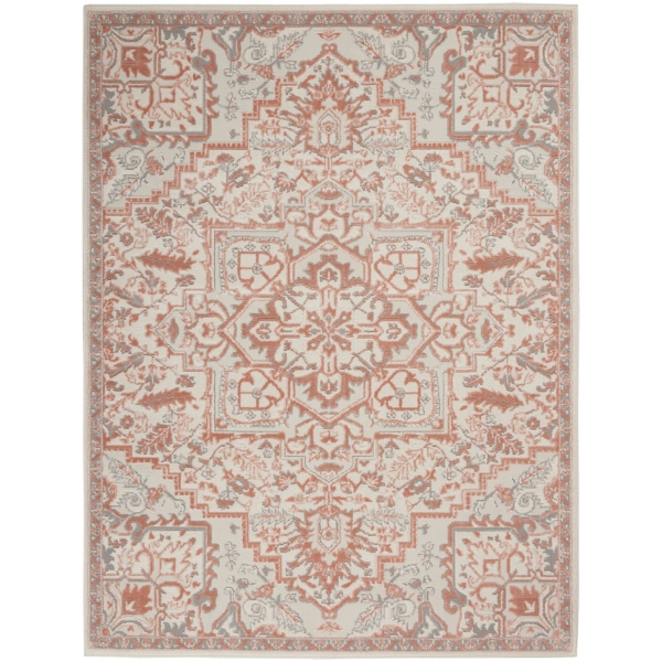 Ivory and Rose Floral Medallion Area Rug, 5x7