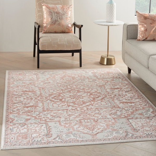 Ivory and Rose Floral Medallion Area Rug, 5x7