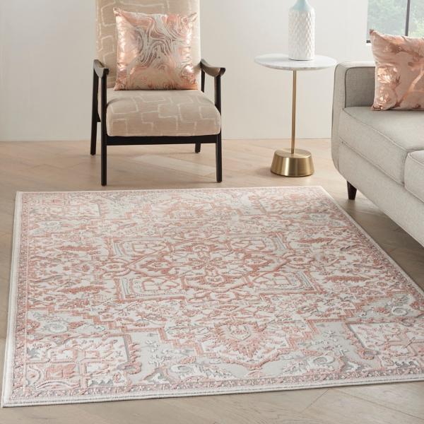 Ivory and Rose Floral Medallion Area Rug, 5x7