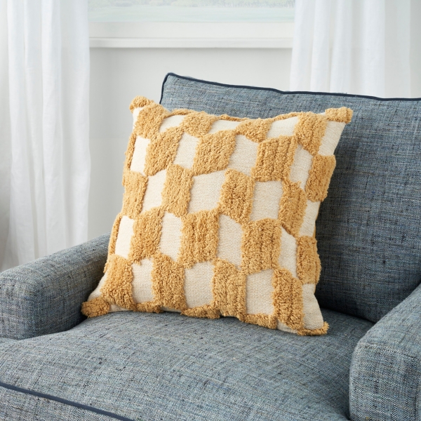 Yellow Tufted Checkers Pillow