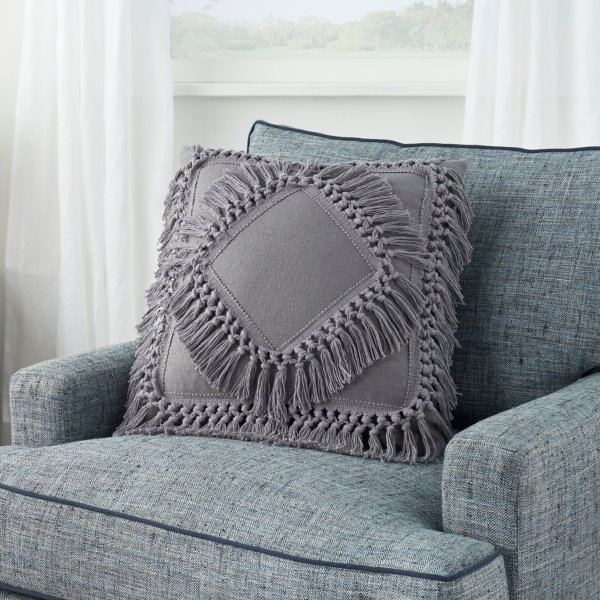 Charcoal Diamond Fringe Throw Pillow Kirklands Home