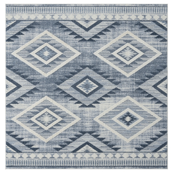 Blue and Ivory Geometric Triangle Area Rug, 7x10 Kirklands Home