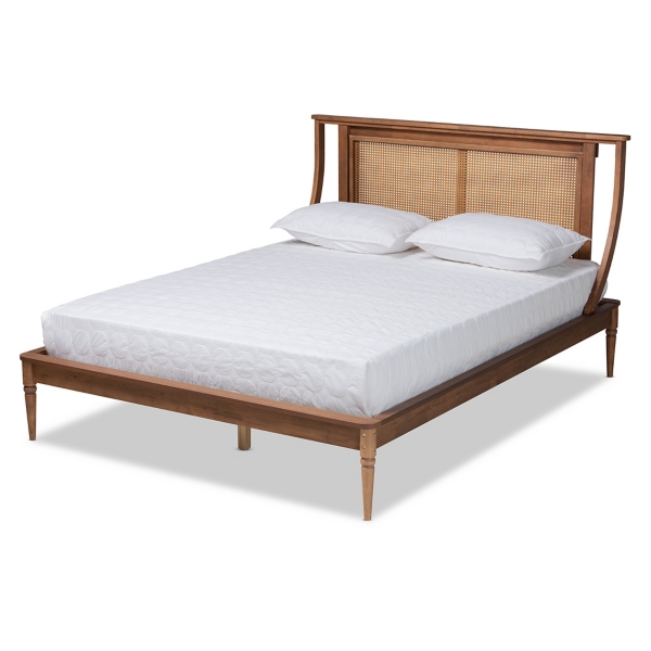 Walnut Rattan Swooping Queen Platform Bed