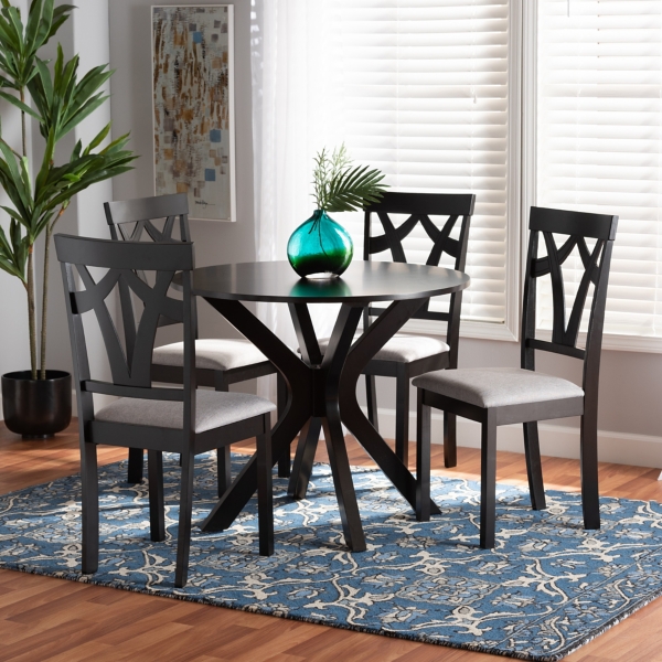 Dark Brown Upholstered Swoop Back 5-pc. Dining Set