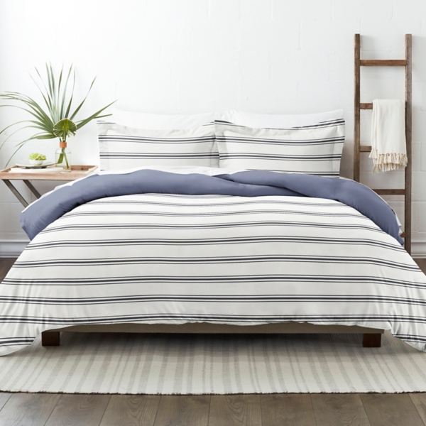 Ticking Stripe Ivory Blue Duvet Cover Sham Set, 54% OFF