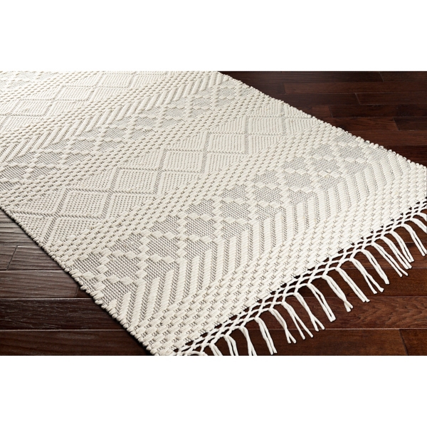 Cream Diamond Tassel Wool Area Rug