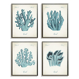 Coral 4-pc. Silver Framed Art Print Set