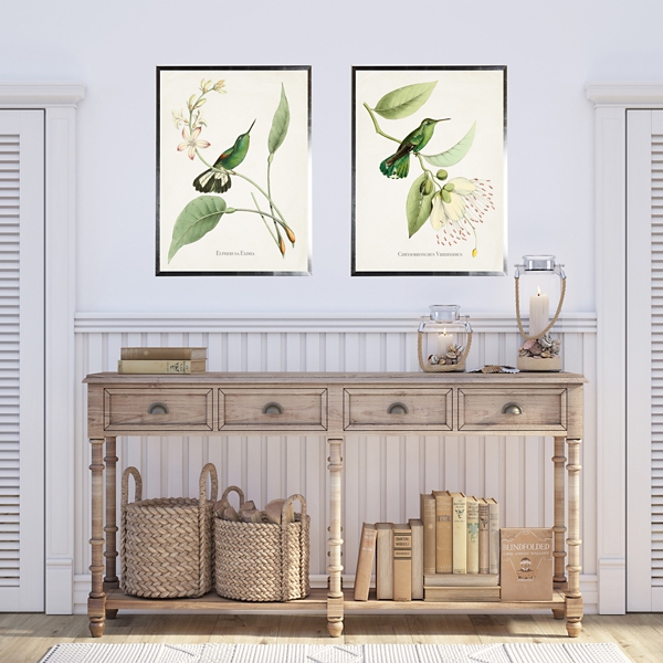 Hummingbirds on Flowers 2-pc. Framed Art Print Set
