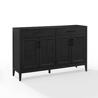 Black Arch Cane and Wood Cabinet