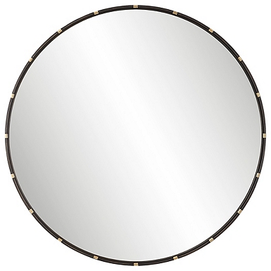 Black Metal Linear Round Mirror