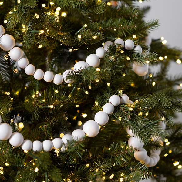 Wood Beads Decor White & Red Beads Pendant Wood Bead Garland For Christmas  Tree Table Wall