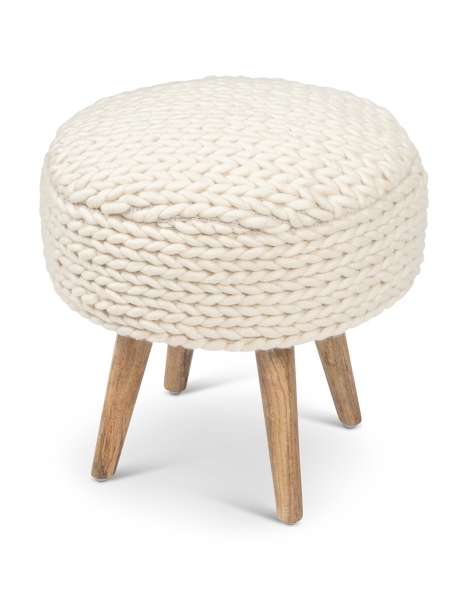 White Braided Upholstered Stool | Kirklands Home