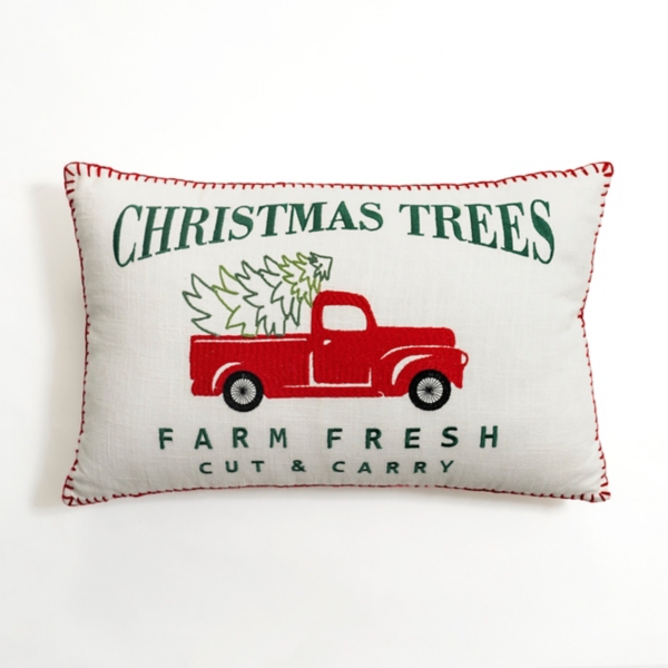 Farm Fresh Christmas Trees Red Truck Pillow - Trends Bedding