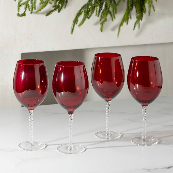 Red Twisted Stem Wine Glasses, Set of 4 Kirklands Home