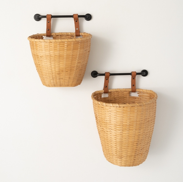 Woven Leather Basket With Strap Set of 2