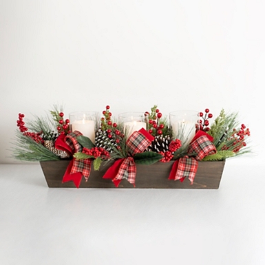 BANBERRY Designs Christmas Floral Pots - Table Top Arrangements 10 H Pinecones Berries Greenery Burlap Covered Bases Set of 2