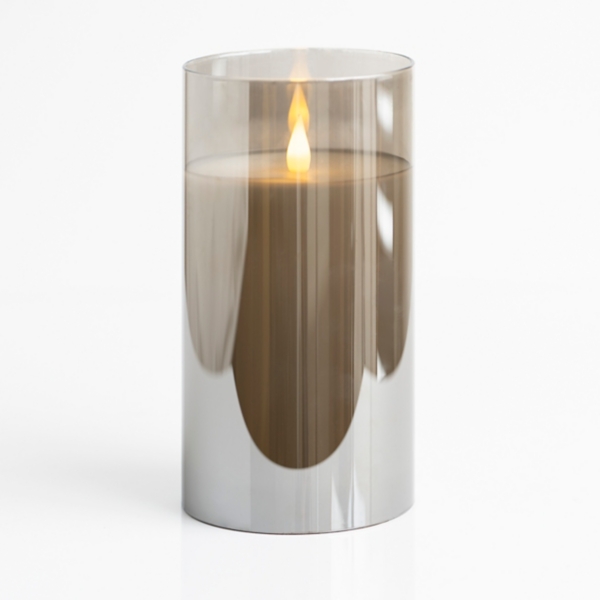 Gray LED Soft Flame Glass Pillar Candle