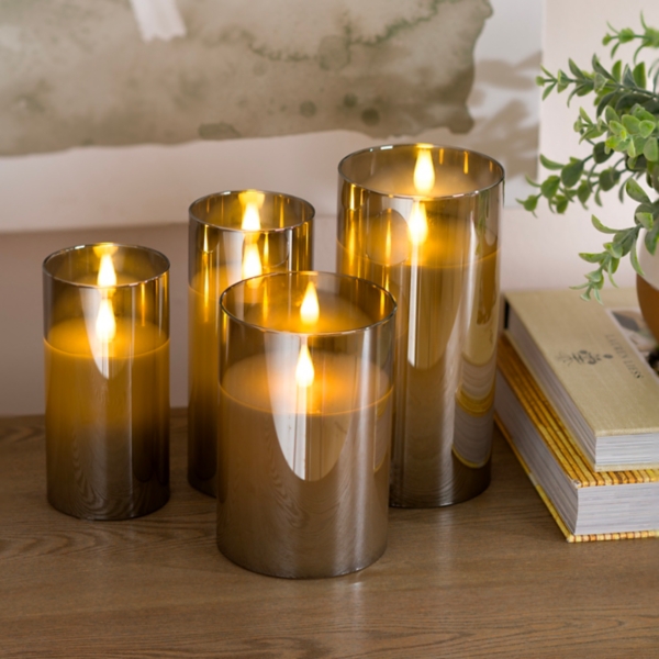 Gray LED Soft Flame Glass Pillar Candle