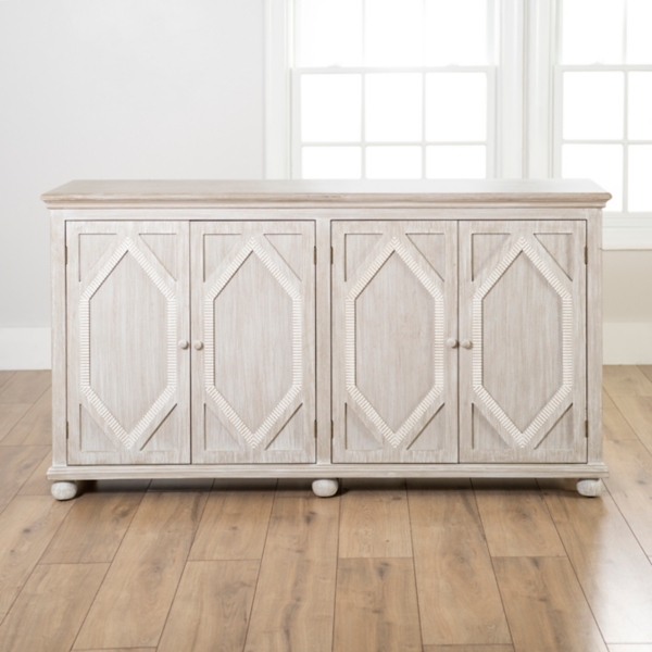 Alana Whitewashed 4-Door Cabinet