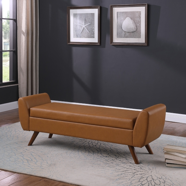 Caramel Vegan Leather Storage Bench
