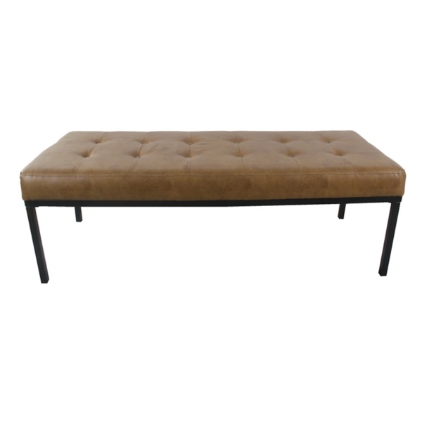Brown Faux Leather Tufted Button Bench