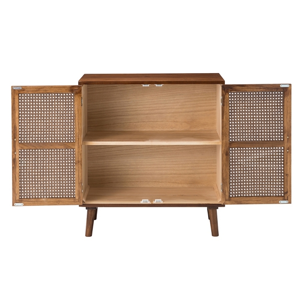 Cherry Wood Frame Rattan Front Cabinet