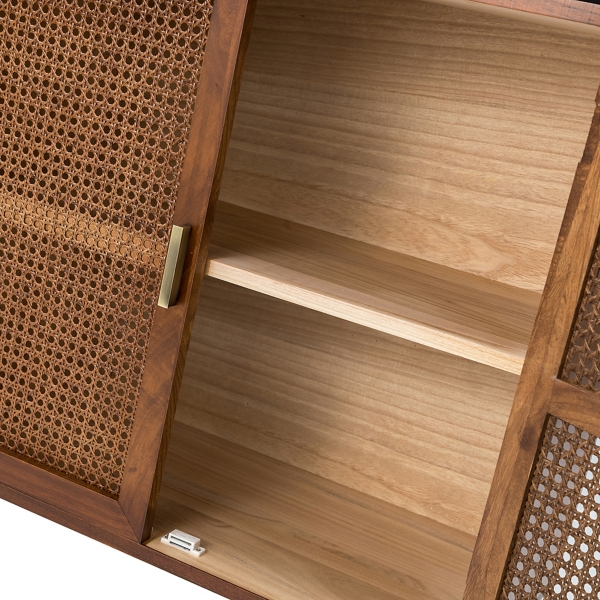Cherry Wood Frame Rattan Front Cabinet