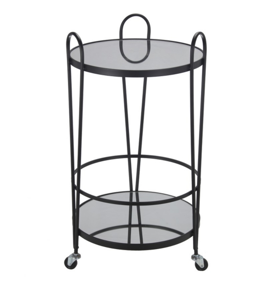 Round Black Metal Bar Cart with Mirrored Shelves Kirklands Home